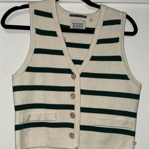 Scotch & Soda Women's V-Neck Striped Sweater Vest - Green and Cream